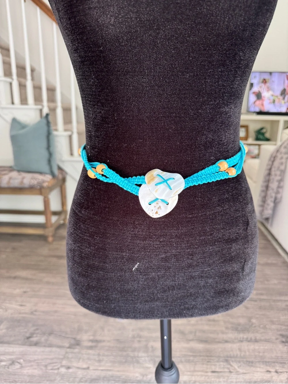 Y2K Macrame Beaded Turquoise Beaded Heart Belt Comfortable Adjustable Accessory